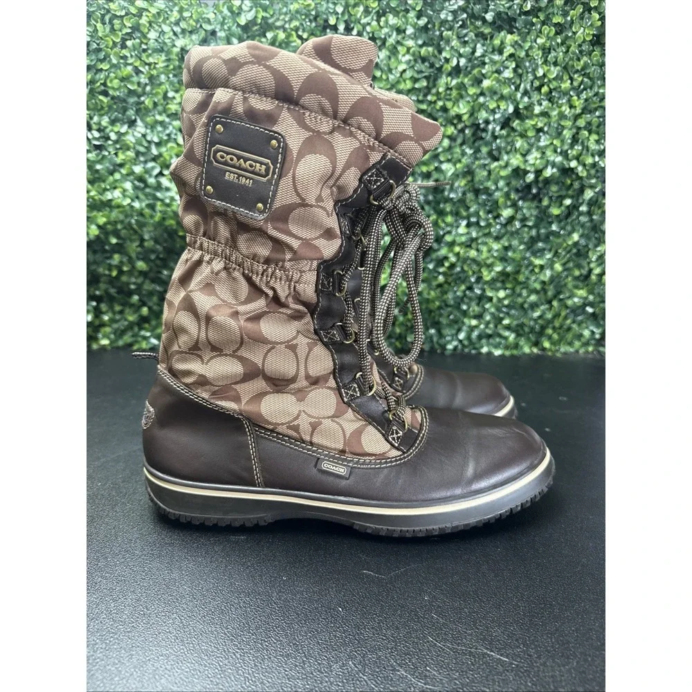 Coach Women's Shane Signature C Brown/Khaki Monogram Mid-Calf Boots Size 9B